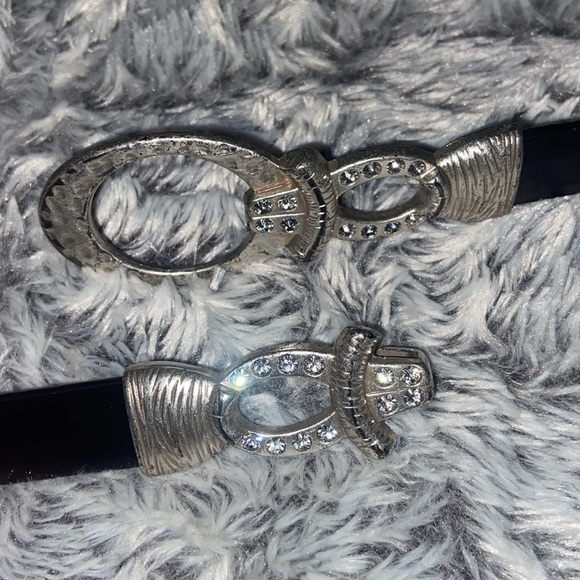 Chicos Adjustable black leather belt and silver buckle with rhinestones - Picture 9 of 16